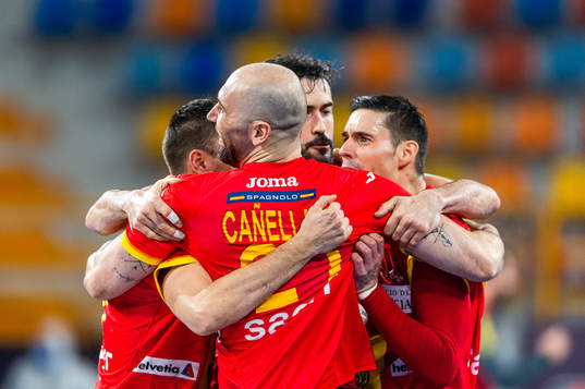 Joan Canellas Reixach of Spain celebrates with team mates
