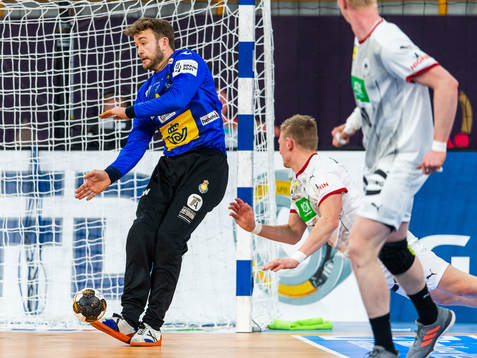 Goalkeeper Gonzalo Perez de Vargas of Spain denies a goal