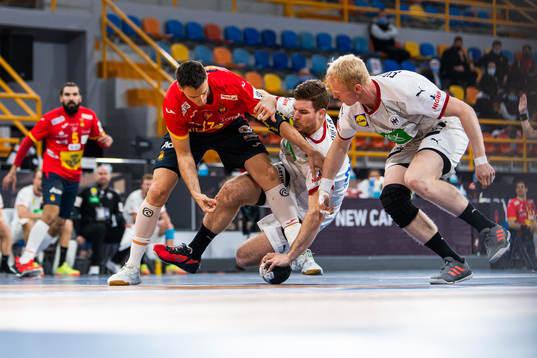 Adrian Figueras Trejo of Spain competes for the ball with