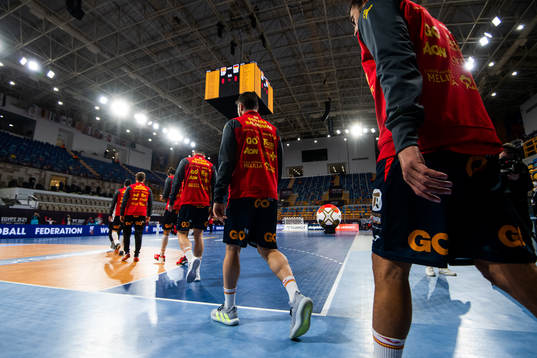 Players of Spain enter the arena