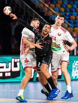 Andrei Yurynok and Viachaslau Bokhan of Belarus defend