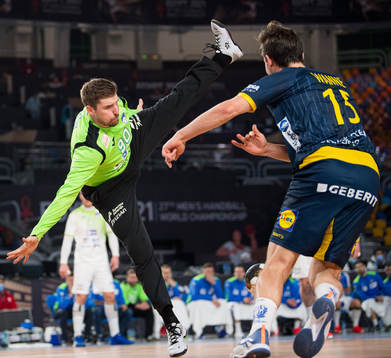 Goalkeeper Urban Lesjak of Slovenia and Hampus Wanne of