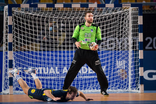 Goalkeeper Klemen Ferlin of Slovenia and Hampus Wanne of