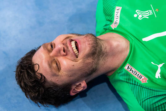 Goalkeeper Niklas Landin Jacobsen of Denmark smiles