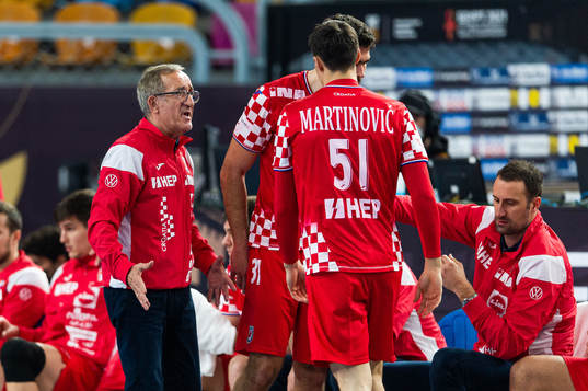 Lino Cervar, head coach of Croatia reacts towards Ivan