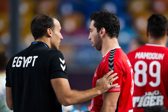 Roberto Parrondo, head coach of Egypt and Ahmed Elahmar