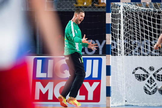 Goalkeeper Andreas Palicka of Sweden celebrates