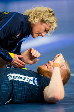 Jim Gottfridsson of Sweden and physio Johanna Seve