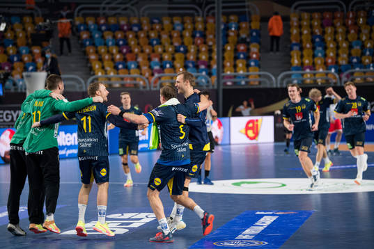 Players of Sweden celebrate