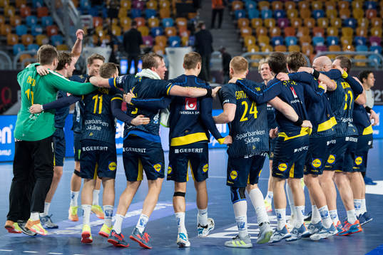 Players of Sweden celebrate
