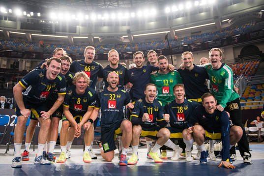 Players of Sweden celebrate