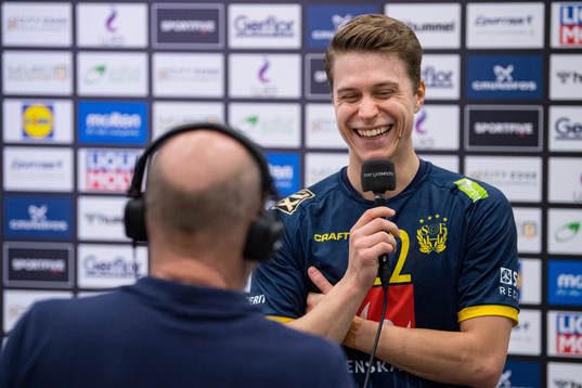 Lucas Pellas of Sweden is being interviewed