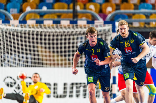 Jonathan Carlsbogård and Anton Lindskog of Sweden celebrate