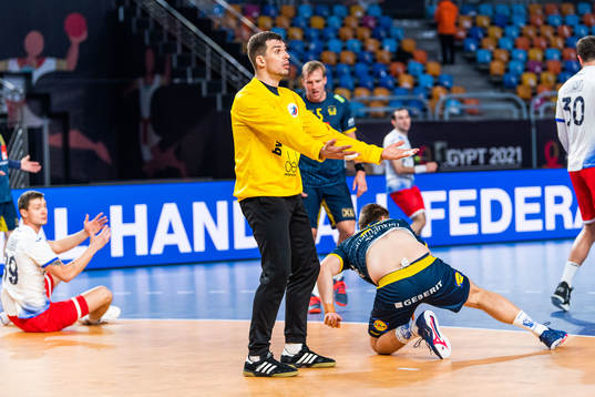 Goalkeeper Viktor Kireev of Russia reacts