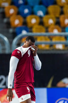 Rafael Capote of Qatar looks dejected