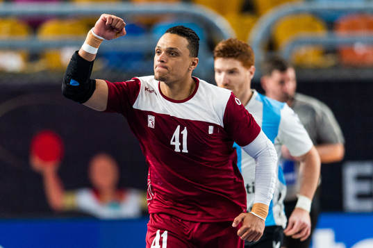 Youssef Ali of Qatar celebrates