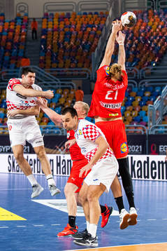 Luka Sebetic of Croatia has a shot blocked by Henrik