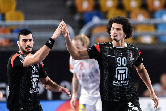 Yehia Elderaa and Ali Zein of Egypt celebrate