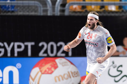 Mikkel Hansen of Denmark celebrates