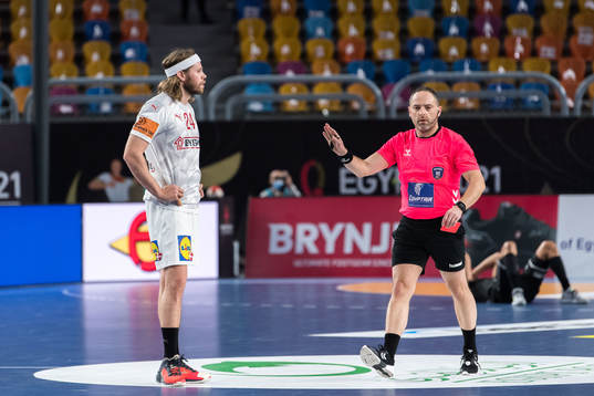 Mikkel Hansen of Denmark looks dejected