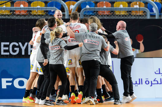 Players of Denmark celebrate