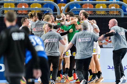 Players of Denmark celebrate