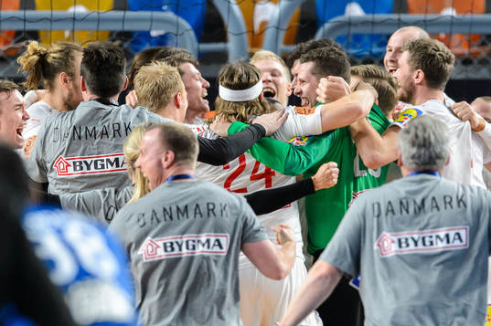 Players of Denmark celebrate