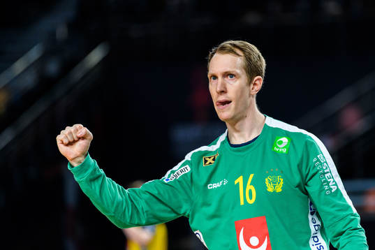 Goalkeeper Mikael Aggefors of Sweden celebrates