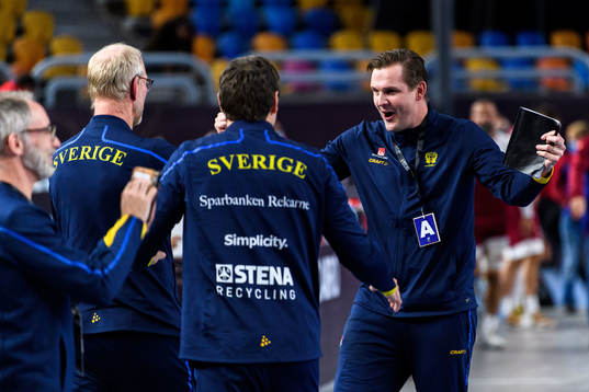 Martin Boquist, assistant coach of Sweden celebrate