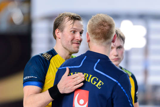 Max Darj and Jim Gottfridsson of Sweden celebrate