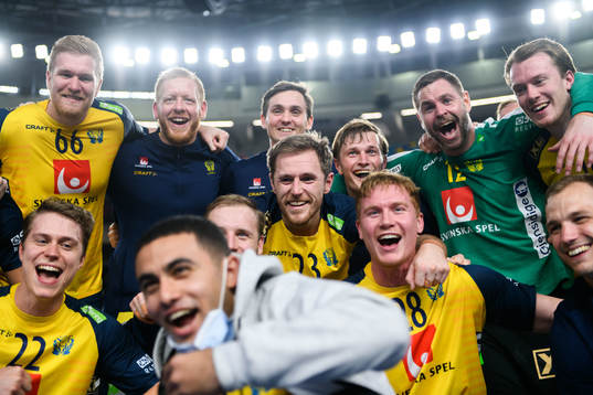 Players of Sweden celebrate