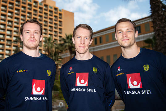 Felix Claar, goalkeeper Mikael Aggefors and Lukas Sandell