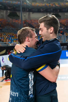 Max Darj and Jack Thurin of Sweden celebrate