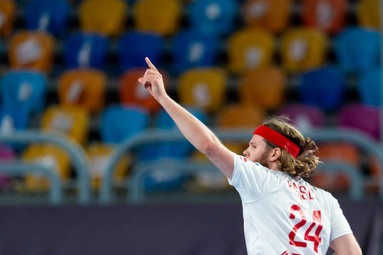 Mikkel Hansen of Denmark celebrates