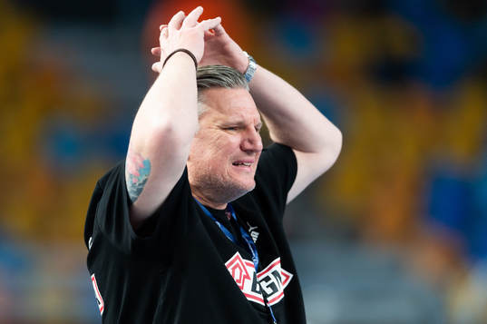 Nikolaj Jacobsen, head coach of Denmark reacts