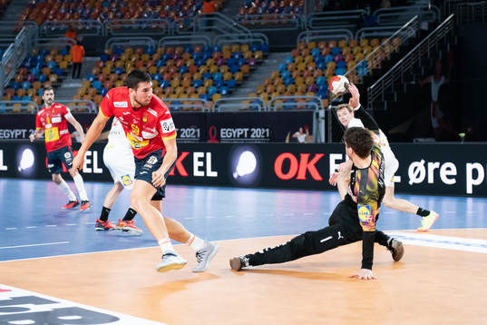 Goalkeeper Niklas Landin Jacobsen of Denmark saves a shot
