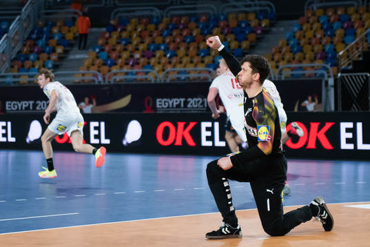 Goalkeeper Niklas Landin Jacobsen celebrates
