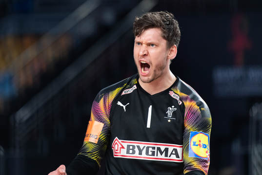 Goalkeeper Niklas Landin Jacobsen of Denmark celebrates