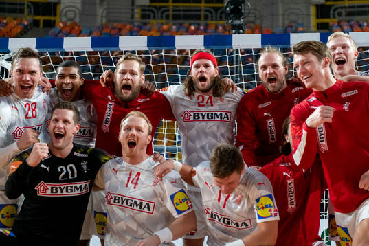The Danish players celebrate