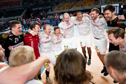 The Danish players celebrate