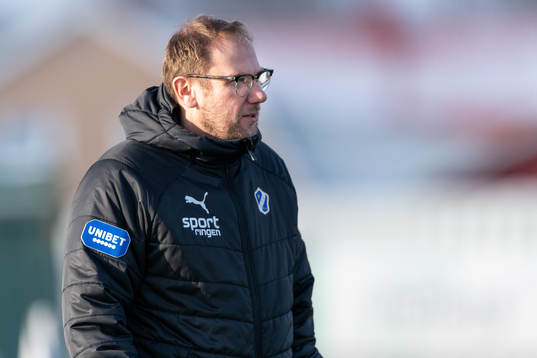Halmstads tränare Magnus Haglund före träningsmatchen i