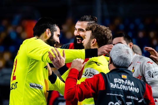 Goalkeeper Rodrigo Corrales Rodal of Spain celebrates