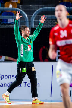 Goalkeeper Andreas Palicka of Sweden celebrates