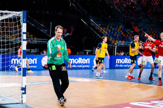 Goalkeeper Mikael Aggefors of Sweden celebrates
