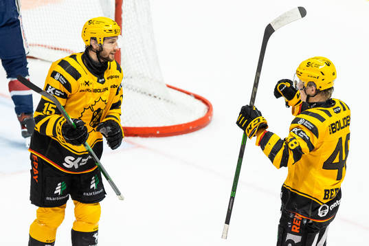 Skellefteås Melker Karlsson  jublar med målskytten till