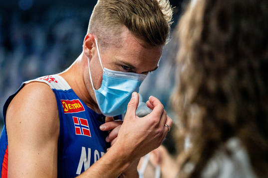 Filip Ingebrigtsen of Norway wears a face mask