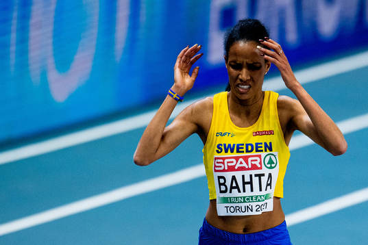 Meraf Bahta of Sweden looks dejected