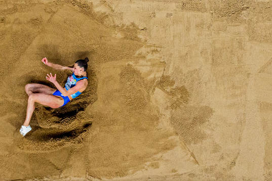 Maryna Bekh-Romanchuk of Ukraine competes to win the