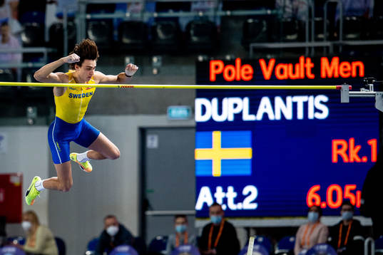 Armand Duplantis of Sweden jumps 6.05 while he