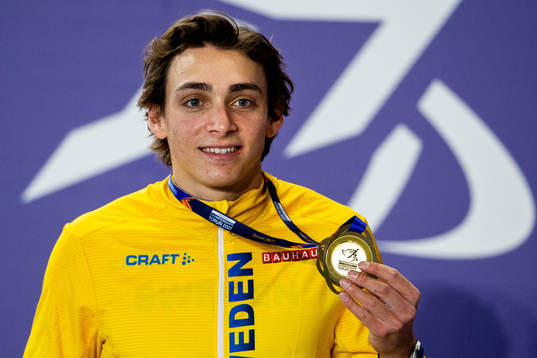 Armand Duplantis of Sweden at the podium